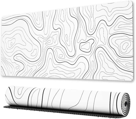 Tapis de bureau XXL Strata – Motif liquide noir & blanc, finition antidérapante